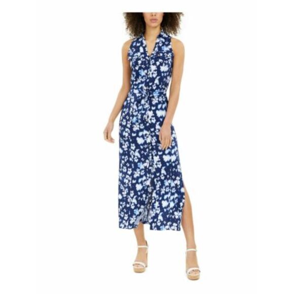 Michael Kors Space Dye Gold Logo ikat Buttons Maxi Shirt Dress S BOHO Floral - Picture 1 of 9